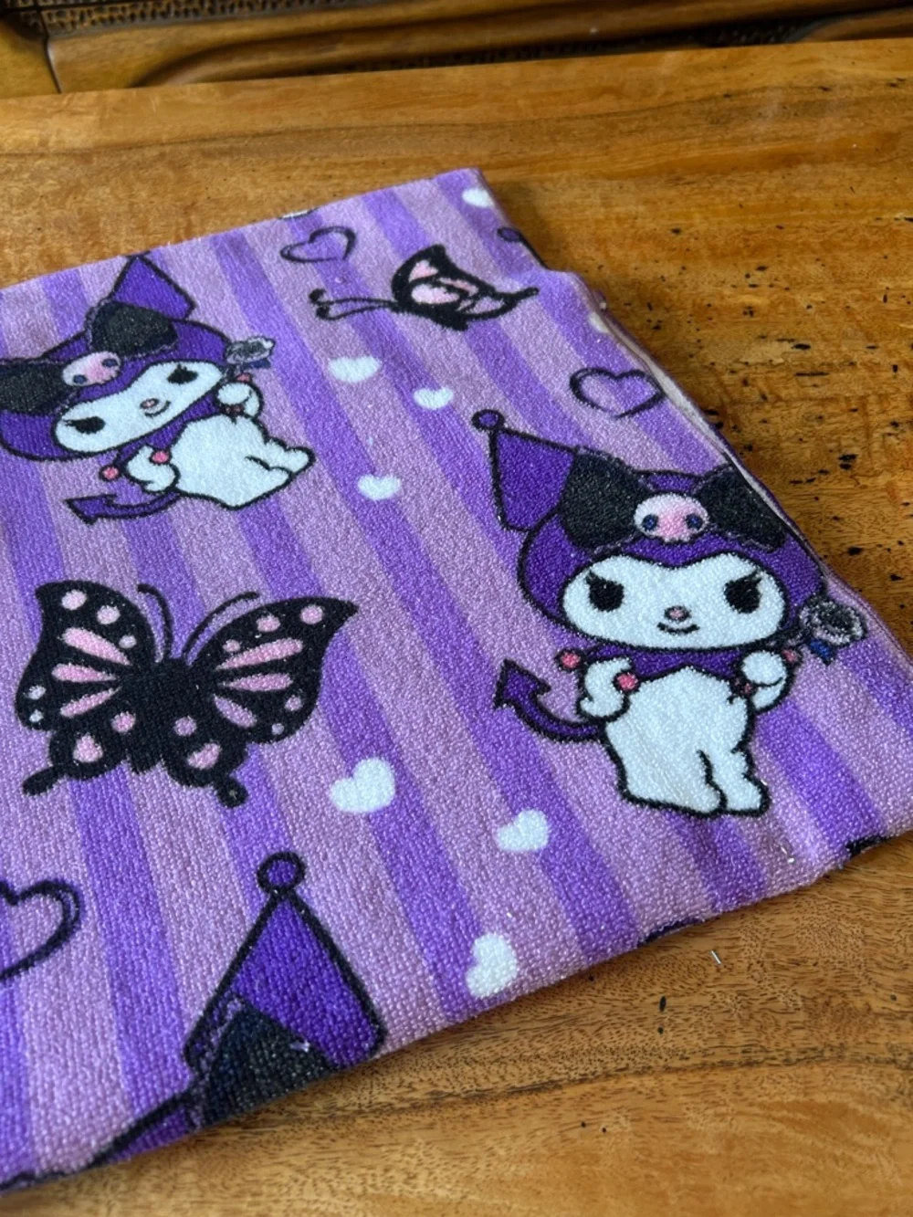 Kuromi Purple Print Striped Bath Towel